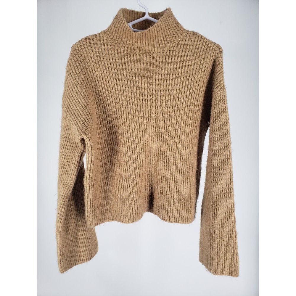 Na-Kd Caramel Rib Knit Cropped Long Sleeve Turtle Neck Sweater Size XS